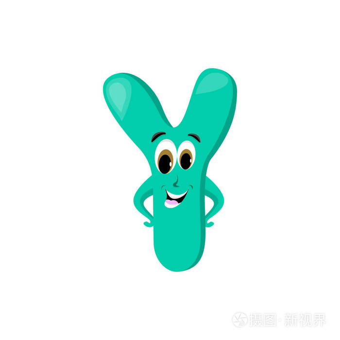 卡通字母 y 四与脸, 眼睛, 手, 眉毛和嘴巴字符的白色背景.