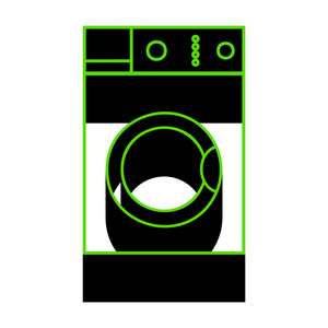 洗衣机标牌。矢量.绿色3d 图标, 黑色侧面在 w 上