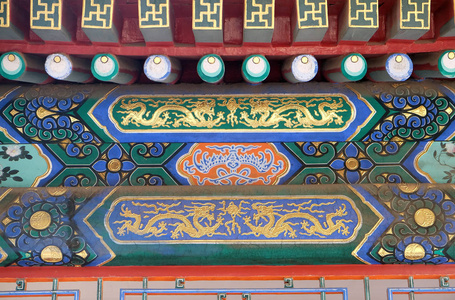 中国北京紫禁城一座建筑装饰华丽的天花板