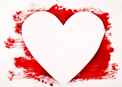 白色背景的大红色心脏的绘画。情人节快乐