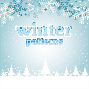 冬季模式松树雪花蓝色背景矢量图像
