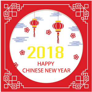 2018快乐农历新年中国灯笼天空背景矢量图像