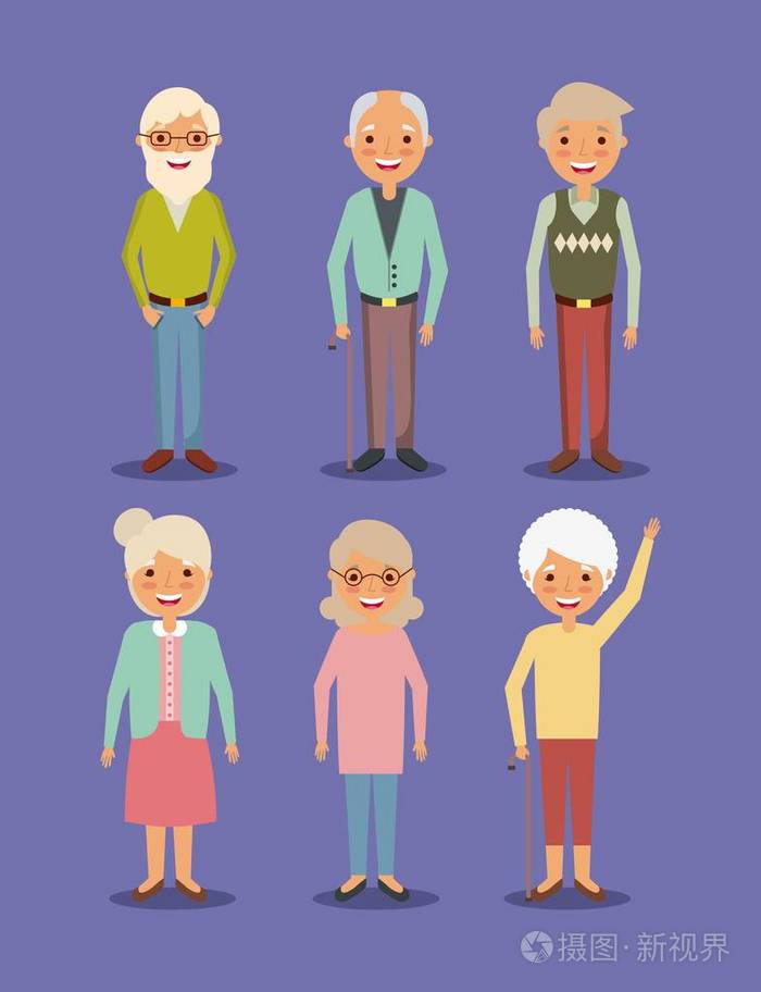 群爷爷奶奶老人站姿插画-正版商用图片04acdq-摄图新视界