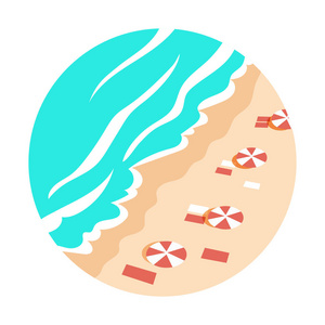 热带海滩岛棕榈树海洋夏日假期概念平面矢量图