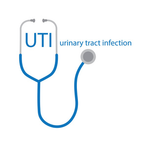 泌尿道感染文本和听诊器图标矢量图示