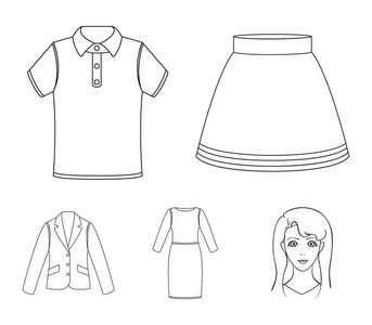 服装集合图标的轮廓样式矢量符号股票插画网站裙子,t恤衫,毛衣,长袖