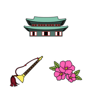韩国动画片集中的卡通图标设计。旅游和吸引力矢量符号股票网页插图