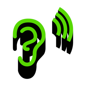 耳朵标志与声波.矢量.绿色3d 图标无线照片