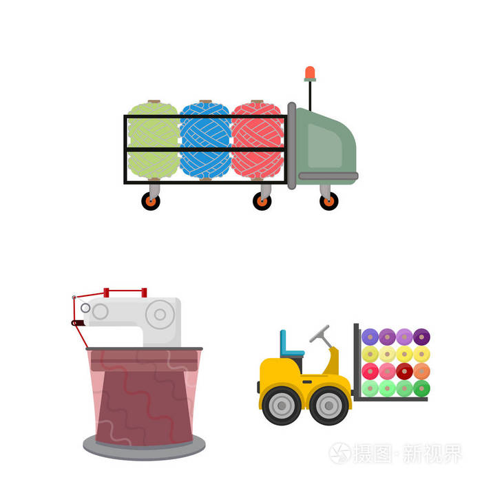 纺织工业中的卡通图标集设计收藏.