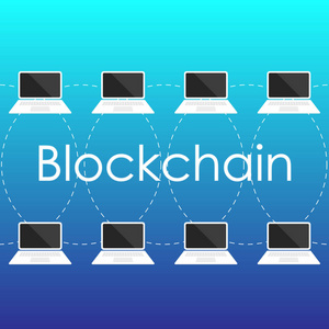 Blockchain 概念从笔记本电脑屏幕。安全电子商务, 数字金融业务