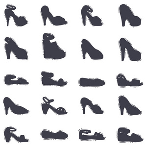 套装女式皮鞋黑色剪影矢量手绘皮鞋鞋后跟鞋插图