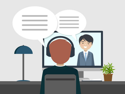 两个人通过视频会议交谈.矢量插图照片