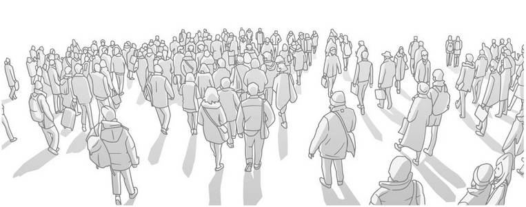 从黑白灰色尺度透视大城市人群行走的例证照片