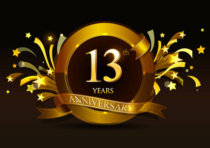 标志设计为13周年纪念以金黄数字在黑暗的背景上照片
