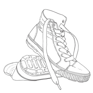 运动鞋黑白素描卡通涂鸦矢量插图