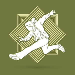 街头舞蹈, B 男孩跳舞, 嘻哈舞蹈动作设计的线正方形背景图形矢量