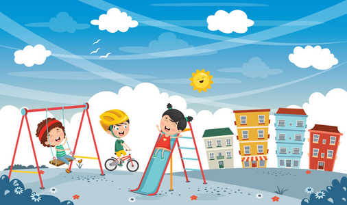 学校校园插画儿童公园玩耍的矢量插画照片