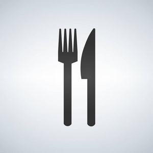 叉子和刀图标, 在现代背景下孤立的固体矢量插图