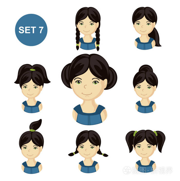 可爱的小女孩, 黑色的头发和各种发型