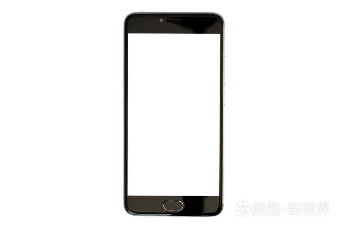 现代智能手机黑颜色与空白屏幕隔离在白色背景