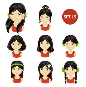 可爱的小女孩, 黑色的头发和各种发型照片