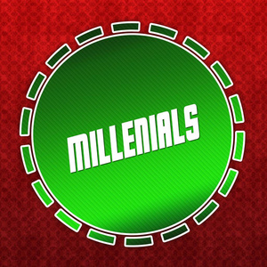 红色图案背景上的绿色 Millenials 徽章