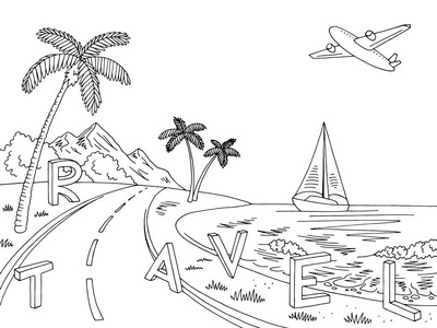 旅行图海海岸路黑白色风景剪影例证向量照片