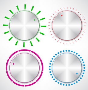 设置的金属旋钮，矢量。组的控制音量旋钮
