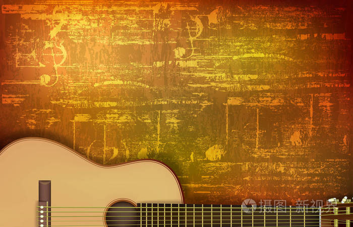 民谣吉他与抽象 grunge 背景