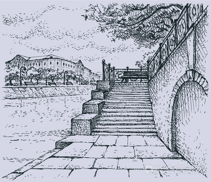老石码头建筑母题插画-正版商用图片04bmni-摄图新视界