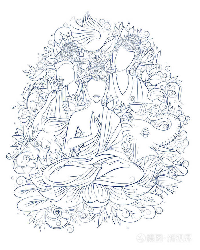 佛陀在禅修中为佛 purnima 卫节插画-正版商用图片04bnq3-摄图新视界