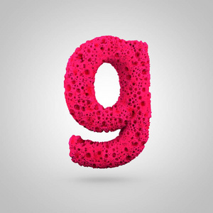 海绵字母 g 小写.3d 白色背景下粉红色海绵字体的渲染照片