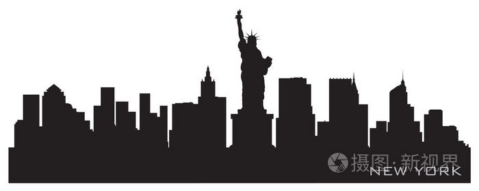纽约天际线.详细的矢量剪影