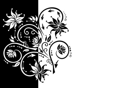 抽象花卉装饰在黑色和白色的颜色