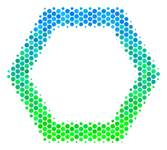 半色调蓝绿色轮廓六角形图标