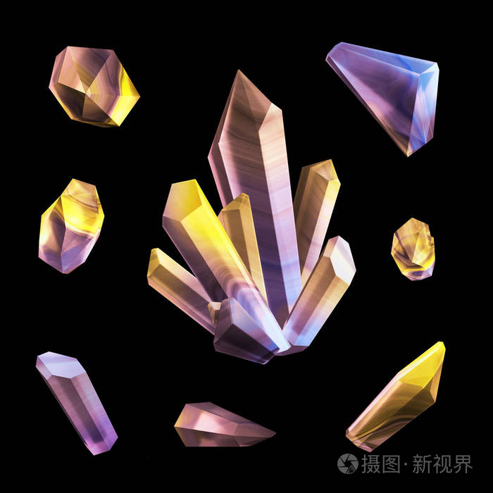 3d 渲染, 数字插画, 抽象晶体, 现代宝石背景, 多色块
