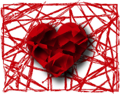 红色的心与抽象矢量图