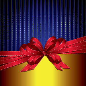 金黄色 蓝色的背景上红色礼品丝带蝴蝶结
