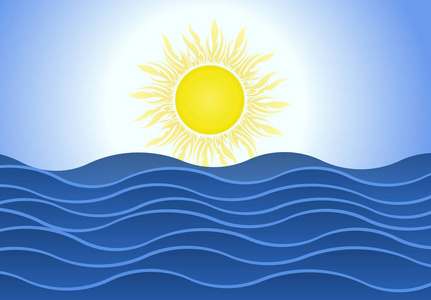 明亮的夏天太阳在蓝色海波浪背景