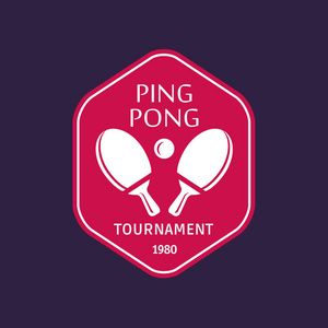 老式彩色乒乓球标志.乒乓球锦标赛标签或徽章照片