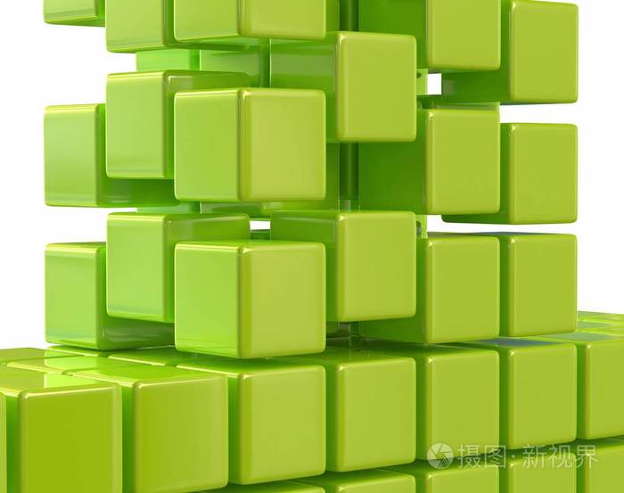 绿色抽象多维数据集块数组3d 插图