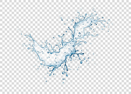 透明背景下的蓝水飞溅