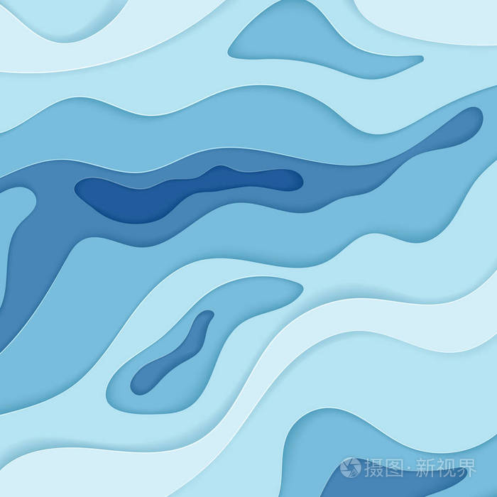 抽象蓝色波浪纸3d 扩散水平元素为设计横幅,海报和小册子.