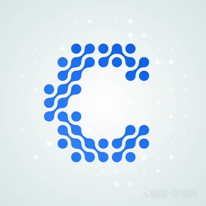 字母c标志现代半色调图标矢量平字母c符号在未来的蓝点线液体字体时髦