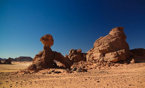 抽象岩石形成又名猪或刺猬在 Tamezguida, Tassili najjer 国家公园, 阿尔及利亚