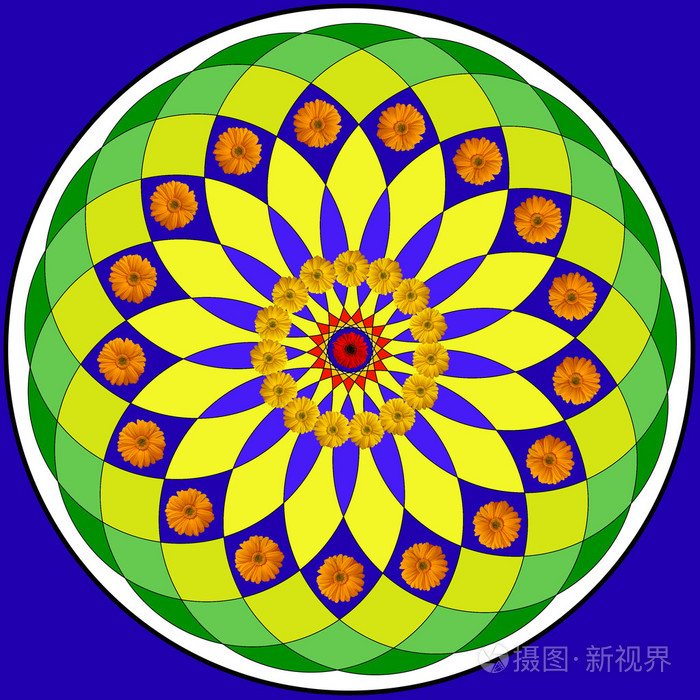 曼陀罗圆装饰图案花卉绘图