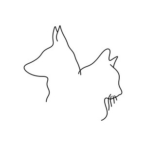 猫狗头轮廓图最小化矢量图解素描手画与黑色线在白色背景下分离