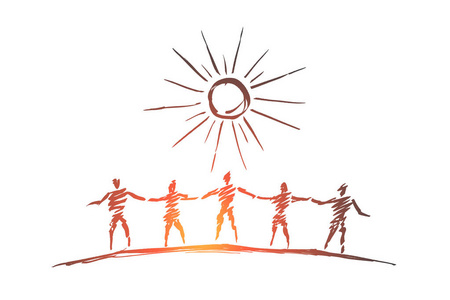 牵手手绘手画的人团队剪影牵手照片