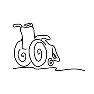 涂鸦轮椅与 copyspace 在正确的矢量插图素描手绘制与黑色线隔离在