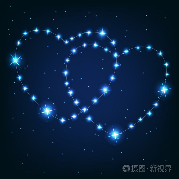 两个爱从背景下的美丽明亮的星星的心